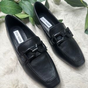 Steve Madden Black Leather Chain Loafers | Sleek Office Flat - NEW!